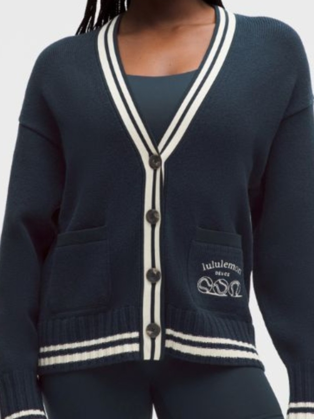 Lululemon Navy V-Neck Tennis Button Cardigan Sweater